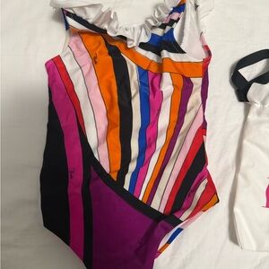 Emilio Pucci Multicolor Striped Kids Swim One Piece
